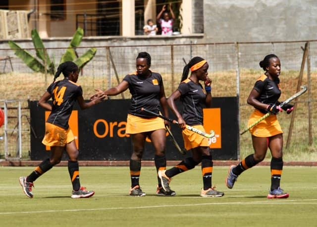Orange Kenya players celebrate one of seven goals they put past Heartlands of Nigeria in semifinal match.